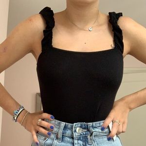 PrettyLittleThing black ruffle strap bodysuit